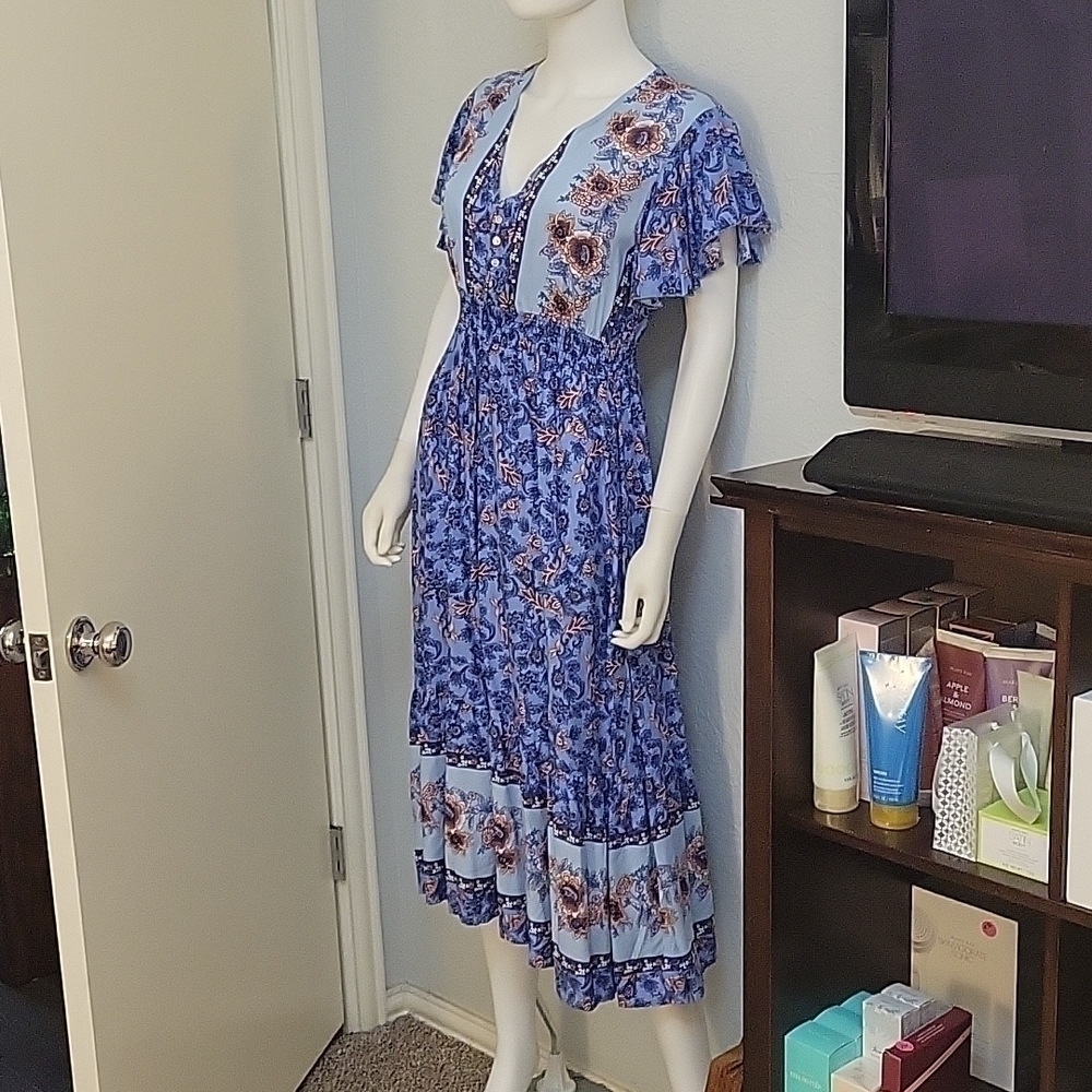 Cute Coquette Prairie Granny Floral Empire Waist Swing Shirt Land Girl Dress - Picture 2 of 8